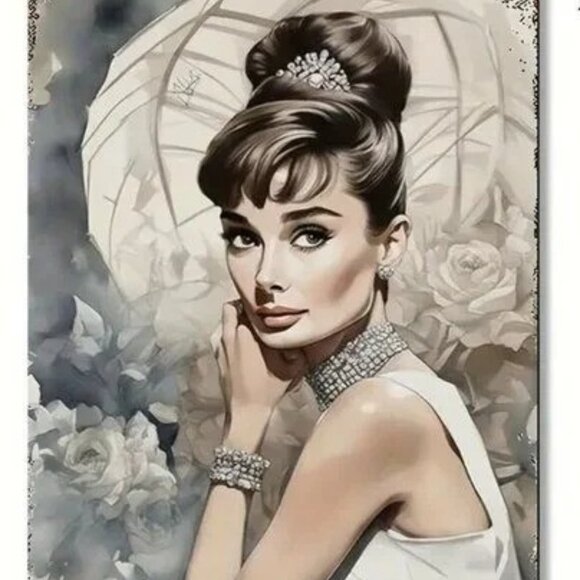 Audrey Hepburn Vintage Glam Metal Tin Wall Art Decor Sign Poster 8x12" - Picture 2 of 4